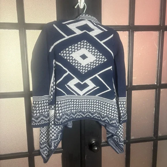 Dana Buchman Navy Cream Geometric Open Front Cardigan Small - Picture 1 of 8